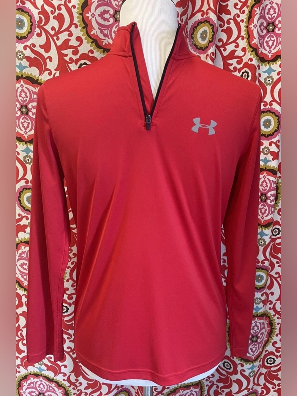 Under Armour Boys Red Loose Fit Hear Gear Quarter Zip Shirt